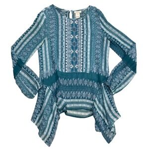 Sundance Embroidered Go Beyond Tunic Top XS Boho Sheer Long Sleeve Keyhole Back